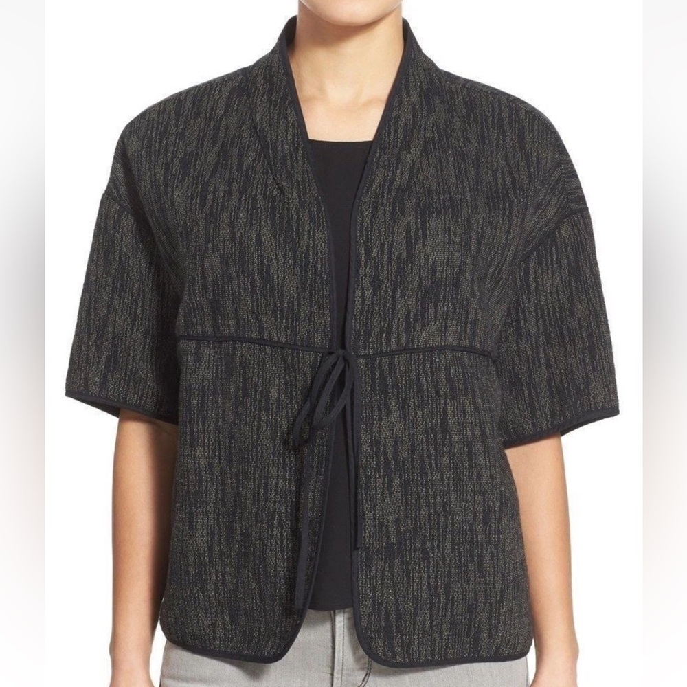 Eileen Fisher Organic Cotton Tie Front Boxy Jacket Size L